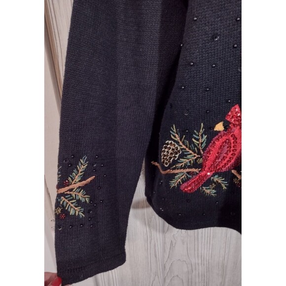 Tiara International Cardigan Size X-Large Black Sweater Cardinal Sequin Holiday - Picture 4 of 12